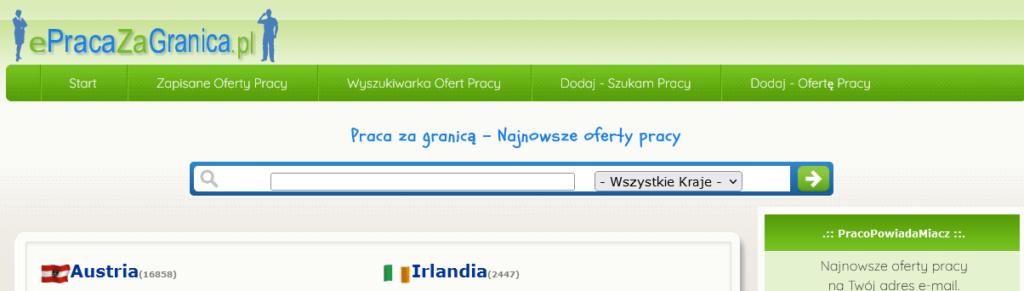 trona "epracazagranica.pl" to platforma oferująca oferty pracy za granicą. Znajdują się tu liczne ogłoszenia z różnych krajów, w tym Austrii, Niemiec, Holandii i Belgii